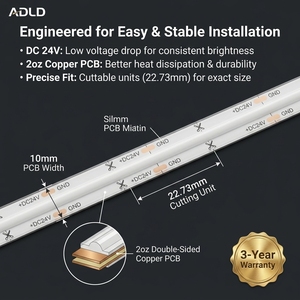 IP67 Wide 180 Degree Beam Angle 528LEDs/m COB LED <b>Strip</b> Light 12V 24V 10mm Width Flexible LED Light <b>Strip</b> with CRI90+ - Product Image 6