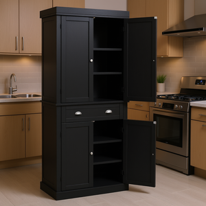 ตู้เก็บของในครัวแบบตั้งพื้นสีดำขนาด 72 นิ้ว พร้อมพื้นที่จัดเก็บกว้างขวาง ดีไซน์ทันสมัย - Product Image 2