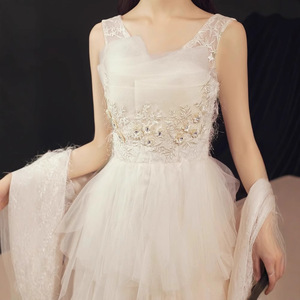 Champagne Evening Gown Women V-Neck Empire Waist A-Line 3D Floral Tulle <b>Dress</b> <b>For</b> Birthday Party <b>Dance</b> Bridesmaid - Product Image 3