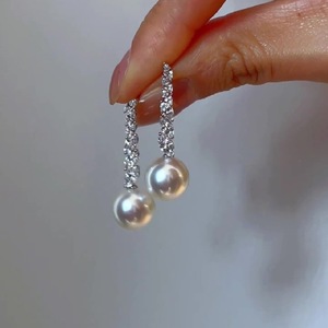 S925 Pure Silver Retro Japanese Style Diamond Studded <b>Pearl</b> Tassel <b>Dangle</b> <b>Earrings</b> Exquisite Luxurious Niche Design - Product Image 3