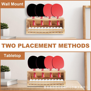 <b>Wall</b> <b>Mounted</b> Ping Pong Racket Storage Rack Wooden Display <b>Shelf</b> With Ball Tray For Table Tennis Equipment - Product Image 4