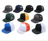 Casquette Trucker en Maille Vierge à Visière Plate avec Cordon, Réglable, en Coton, Broderie Personnalisée, Casquettes Trucker Imprimées