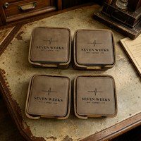 Sous-verres en PU gravables au laser, lot de 6 avec support, imperméables, résistants à la chaleur, sous-verres ronds vierges en similicuir pour café et bar