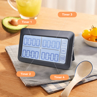 Horloge de cuisine personnalisée 4 canaux à double usage de laboratoire Horloge de table Étude Montre de bureau Pomodoro numérique électronique Compte à rebours Grand écran LCD Minuterie