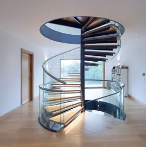 Escalones de madera maciza para interiores, escaleras en espiral de acero inoxidable, ahorro de espacio, Comercial