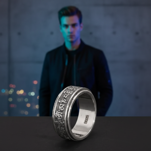 Anillos Giratorios de Plata 925 Auténtica para Hombre, Anillos Tibetanos con Mantra de Seis Palabras, <span class=keywords><strong>Om</strong></span> Mani <span class=keywords><strong>Padme</strong></span> Hum, 10 mm - Product Image 2