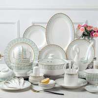 Service de table en porcelaine fine de style chinois, 60 pièces, personnalisable, directement de l'usine, ensemble complet de bols, baguettes, assiettes et cuillères