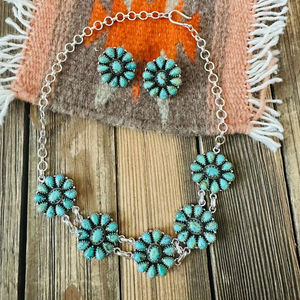 Conjunto de Gargantilla y Pendientes de Plata de Ley Hechos a Mano con Turquesa Kingman para Mujer - Product Image 1