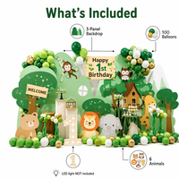 Set Dekorasi Pesta Safari Hutan, Papan Latar Tema Hutan, Kit Balon, Papan Busa KT Daur Ulang, Cetak Digital untuk Ulang Tahun ke-1