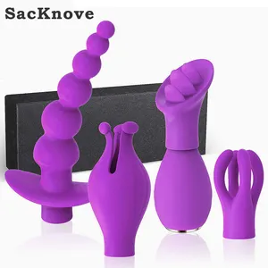 SacKnove 5 In 1 Silicone donna Sexy stimolazione clitoride massaggio elettrico Mini giocattolo adulto del sesso coppia vibratore con 4 pezzi Headgears