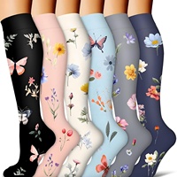 Chaussettes de sport montantes 20-30 mmHg pour la course en extérieur, motif floral, chaussettes de compression mollet pour hommes et femmes
