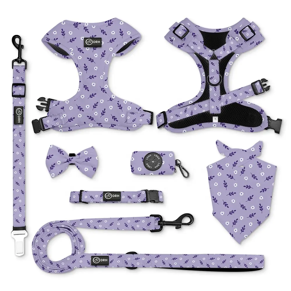 OKKPETS Low MOQ OEM/ODM Hot Sale Customized Christmas dog harness Printing Dog Harness and Leash Collar Set