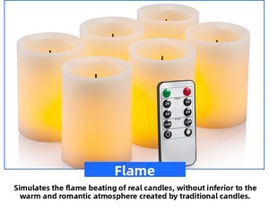 Ensemble de 6 bougies <span class=keywords><strong>LED</strong></span> à fibre optique en cire de paraffine, bougies piliers 3D sans flamme D7.5xH10cm, télécommande, fonctionnant sur piles, Noël - Product Image 4