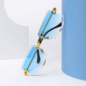 Rimless <b>Square</b> Metal High Quality Trendy Fashion <b>Sunglasses</b> 2024 UV400 Gold Clear Lenses Twist Mirror Legs - Product Image 3