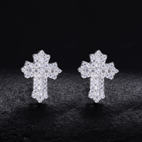 Boucles d'oreilles exquises en argent S925 et moissanite, boucles d'oreilles croix, boucles d'oreilles simples, boucles d'oreilles tendance hip-hop en stock