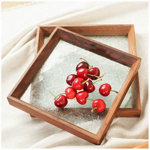 Black Walnut Wood Glass <b>Tea</b> <b>Tray</b> Square Design For Coffee <b>Tea</b> Serving - Product Image 1
