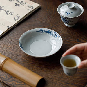 Hand Painted Blue Bamboo Ceramic Teapot Stand Round Dry Brewing Table Base For <b>Tea</b> <b>Set</b> Dehua Origin First Class Quality - Product Image 4