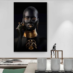 Poster Moderno Art Déco Donna Africana Nero e Oro Stampa su Tela Decorazione Murale per Soggiorno - Product Image 1