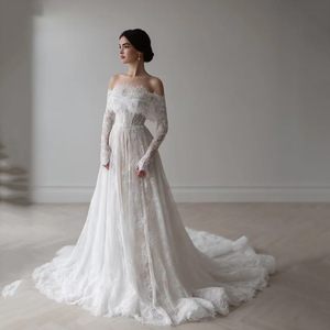 <strong>Romantic</strong> A-Line Customized Off Shoulder Lace Wedding <strong>Dress</strong> Backless Long Sleeves Bride <strong>Dress</strong> for Women Vestido De Noiva - Product Image 2