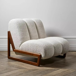 Sedia per il tempo libero popolare <span class=keywords><strong>in</strong></span> tessuto bianco crema <span class=keywords><strong>con</strong></span> <span class=keywords><strong>piedi</strong></span> <span class=keywords><strong>in</strong></span> <span class=keywords><strong>legno</strong></span> moderno, ultimo design, Hotel, divano, poltrona morbida - Product Image 2