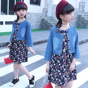 SE3199 Conjuntos de Ropa de Primavera para Bebés Niñas, Vestido Floral de Algodón para Niños, Chaqueta Vaquera, Ropa Infantil al por Mayor - Product Image 2