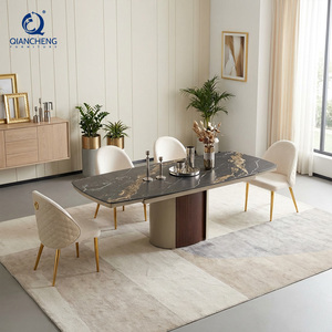 Ensemble de <span class=keywords><strong>table</strong></span> à manger en pierre frittée <span class=keywords><strong>Table</strong></span> à manger extensible en usine de Guangdong Foshan pour 8 chaises avec base en acier au carbone - Product Image 3