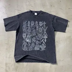 맞춤형 디지털 인쇄 헤비급 대형 도매 산 세척 t 셔츠 남성 여름 산 세척 그래픽 티셔츠 인쇄