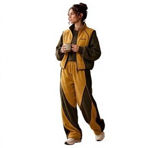 Women's Color Fleece Tracksuit Set <b>Zip</b> <b>Up</b> <b>Jacket</b> Wide Leg Jogger Pants Streetwear Casual Sportswear Custom Apparel - Product Image 1