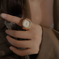 Montre à quartz carrée minimaliste, montre à porter sur le doigt fonctionnelle en temps réel, cadran 5 couleurs, boîtier plaqué 3 couches, bracelet élastique en acier inoxydable
