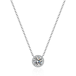 Boutiques de joyería de fábrica, venta al por mayor, collar con colgante Simple de moissanita redondo de plata S925 impermeable para mujer - Product Image 2