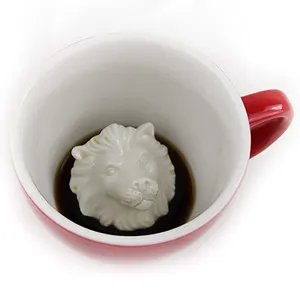 Tasses en céramique Lion personnalisé 11 oz rouge caché 3D animal tasse café et thé amoureux tasses cadeau