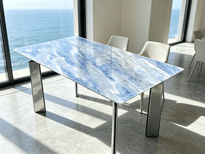 Table à manger rectangulaire moderne en quartzite bleu cristal naturel de luxe, table à manger en marbre bleu sodalite pour villa, maison, hôtel - Product Image 5