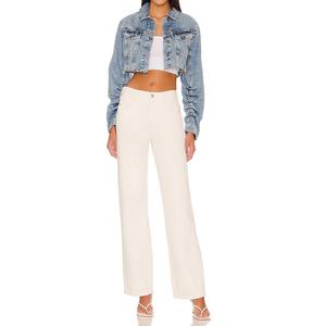 Chaqueta Vaquera Personalizada para Mujer con Bordes Deshilachados, Mangas Largas Fruncidas, Chaqueta Corta de Mezclilla Estilo Trucker - Product Image 4