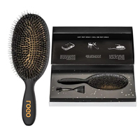 Brosse à cheveux professionnelle en caoutchouc noir avec logo personnalisé, démêlante, à poils de sanglier, pour extensions et perruques