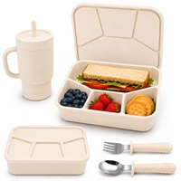 Boîte à lunch en silicone durable, gourde, boîte à lunch étanche de qualité alimentaire pour étudiants et ensemble de couverts en métal pour l'école