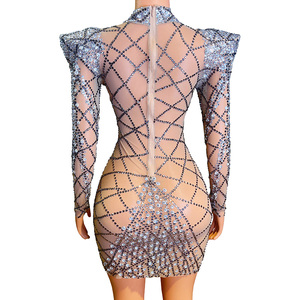 Robes de soirée NOVANCE à col haut, ornées de cristaux scintillants, avec épaulettes, mini robes sexy pour femmes, pour les soirées en boîte de nuit - Product Image 5