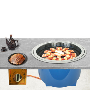Restaurante <span class=keywords><strong>asador</strong></span> coreano moderno, equipo de parrilla silencioso, barbacoa integrada y olla caliente, parrilla de carbón a Gas - Product Image 2