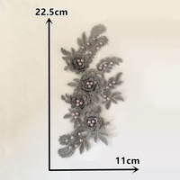Collier brodé en dentelle florale 3D avec motif champagne, perles fantaisie et applique en filet pour la décoration de robes de mariée et de vêtements – Vente en gros