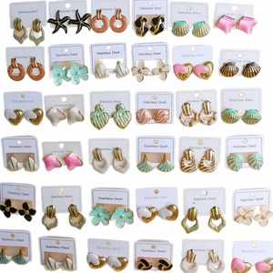 Boucles d'oreilles clous tendance en acier inoxydable plaqué or, motif nœud papillon, fleur, cœur, hypoallergéniques, émaillées, cadeau, fête, vente en gros - Product Image 5
