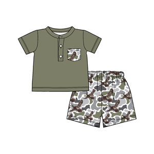 BSSO1857 custom Boutique Baby boy green deer camo print Clothing Set summer Outfits Wholesale set - Product Image 4