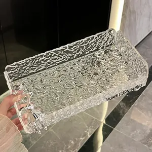 Vente en gros plateau en acrylique transparent à compartiment rectangle personnalisé rangement de décoration pour présentoir à gâteau chocolat dessert