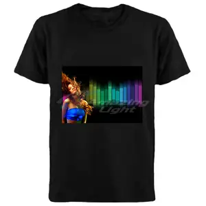 Men's 100%cotton t shirt music party el panel t shirt light up led t-shirt Music sound activated flashing el panel t-shirt