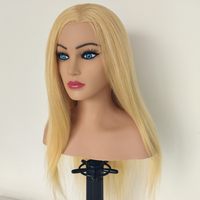Nouvelle tête de mannequin de formation pour coiffeur, visage européen, cheveux longs blonds, 100% cheveux humains, avec épaules