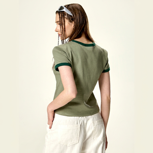Ville Sports Women's Olive Green Crew Neck T-Shirt 100% Polyester Jersey Full Sleeve Solid Color Casual Breathable Button - Product Image 1