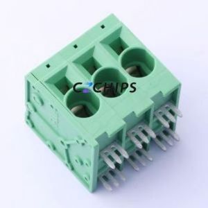 JL271R-10003G01 Spring Terminal Block Bent Lead Through Hole,P=10mm Connector 1x3P 10mm Green Right Angle Insert - Product Image 1