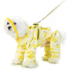 Cute Puppy Dog Raincoat Four-Legged Waterproof All-Inclusive Dog Rain Jacket Pet Poncho Roupas com chapéu