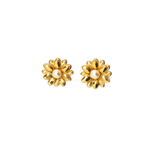 Pendientes de Moda con Perlas y Diseño Floral en Acero Inoxidable 316L Chapado en Oro - Product Image 2