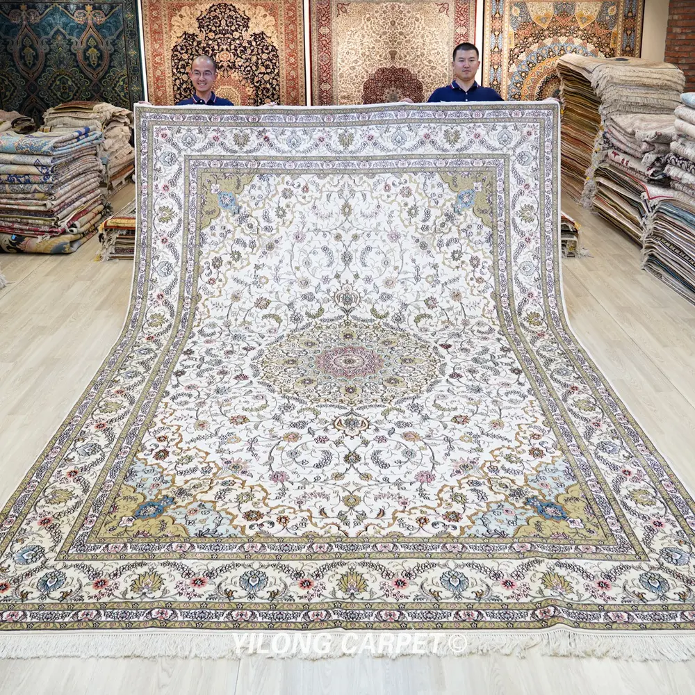 YILONG Karpet Sutra Persia Oriental 9 "X 12", Karpet Buatan Tangan Tradisional Medali Besar Di Cina