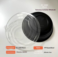 Bol en PP épaissi de qualité alimentaire 1000 ml avec couvercle anti-débordement style chinois, noir mat SY-1000, personnalisable pour snacks, salades et nouilles instantanées