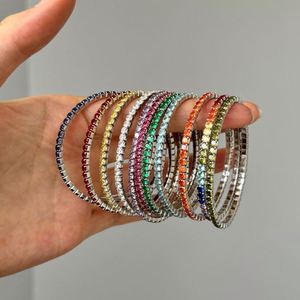Dylam Elastic Rope Tennis <b>Bracelet</b> S925 Silver 4A Cubic Zirconia <b>Rainbow</b> Multiple Color Colorful Luxury Tennis <b>Bracelets</b> - Product Image 4